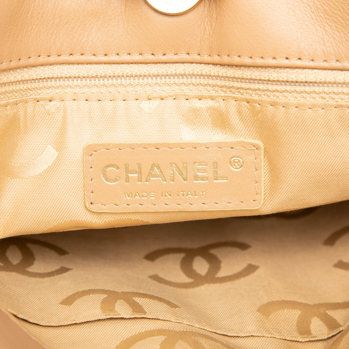 Chanel Small CC Calfskin Wild Stitch Tote — Beige