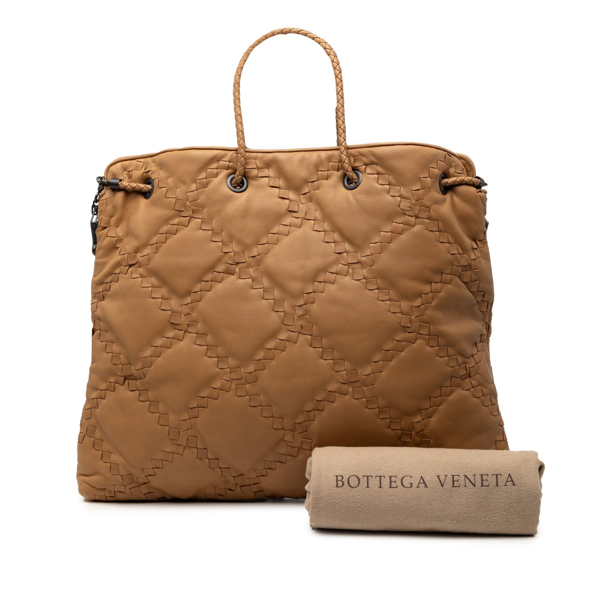 Bottega Veneta Intrecciato Trimmed Leather Croisette Drawstring Tote