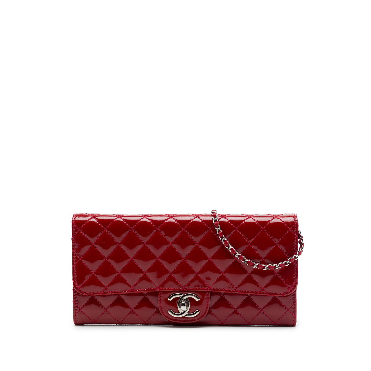 Chanel CC Quilted Patent East West Wallet On Chain — Red