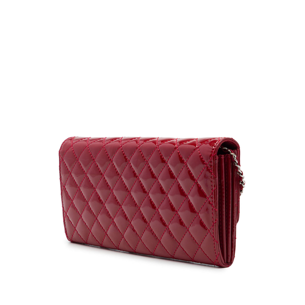 Chanel CC Quilted Patent East West Wallet On Chain — Red