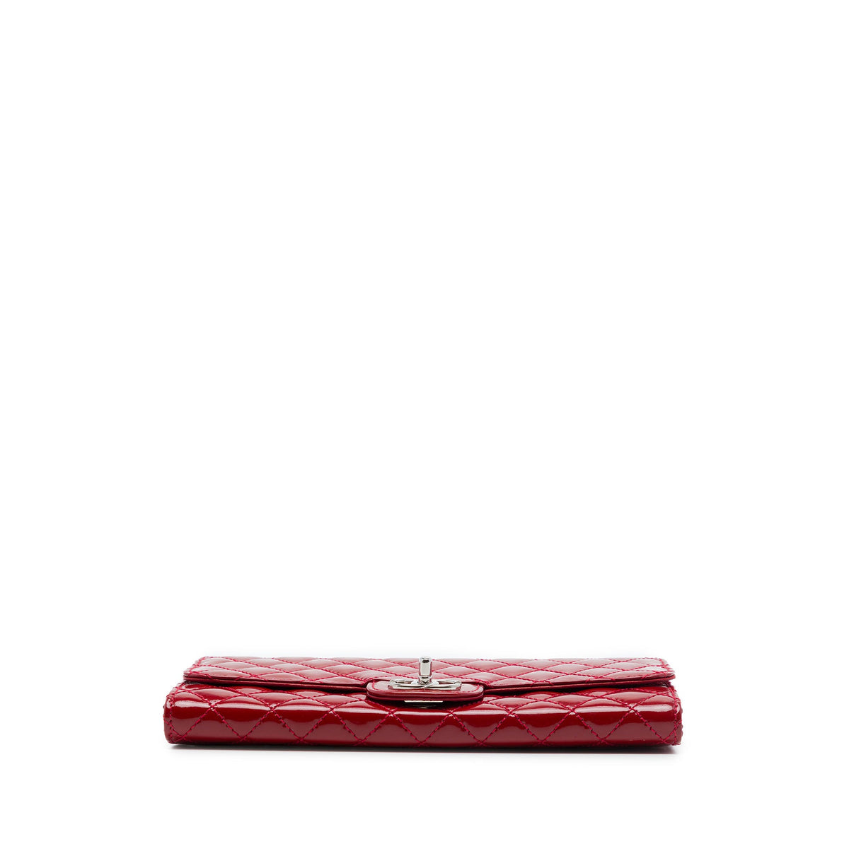 Chanel CC Quilted Patent East West Wallet On Chain — Red