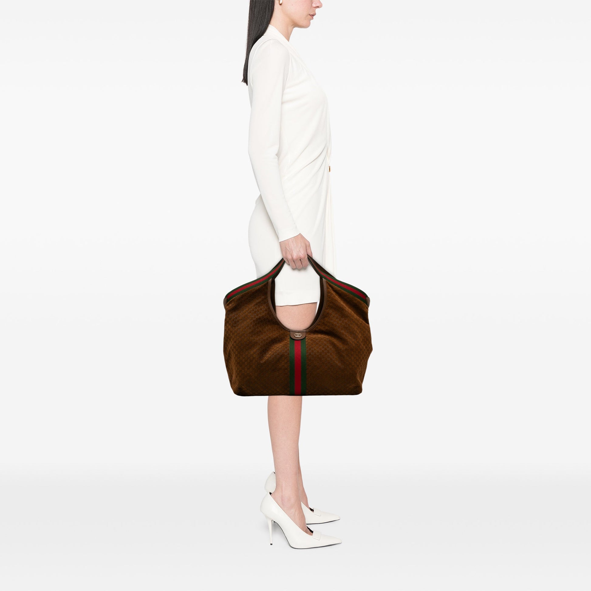 Gucci Large GG Suede Web Giglio Tote