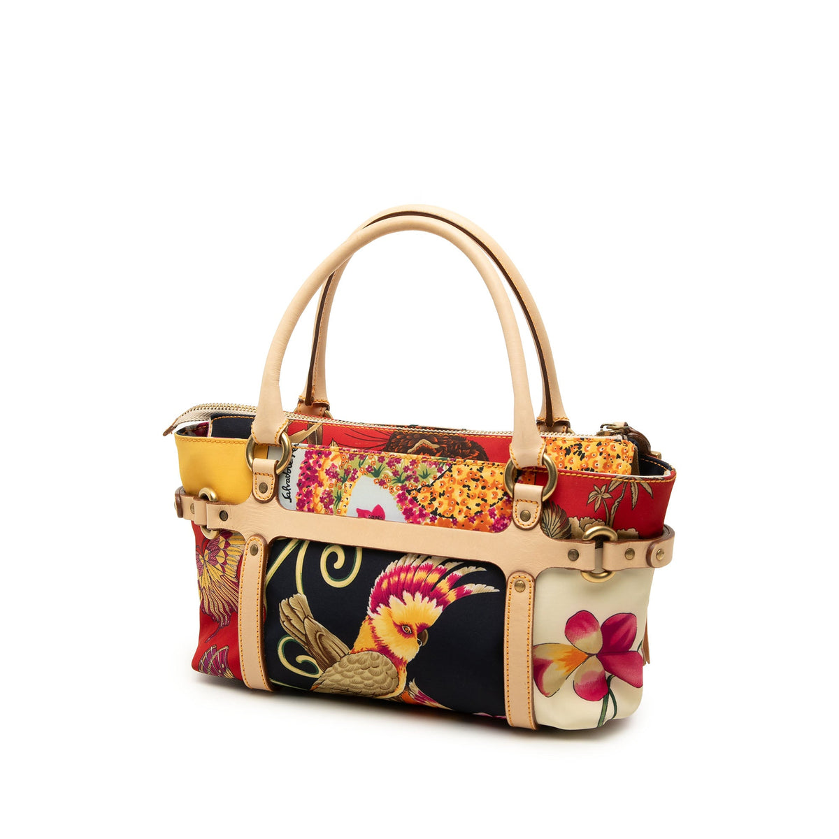 Ferragamo Printed Satin and Leather Fiera Satchel — Multi