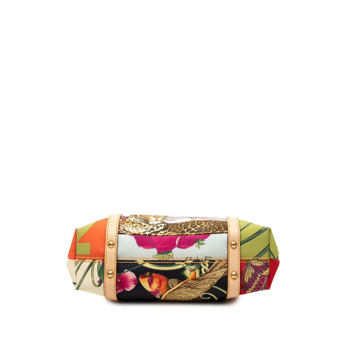 Ferragamo Printed Satin and Leather Fiera Satchel — Multi