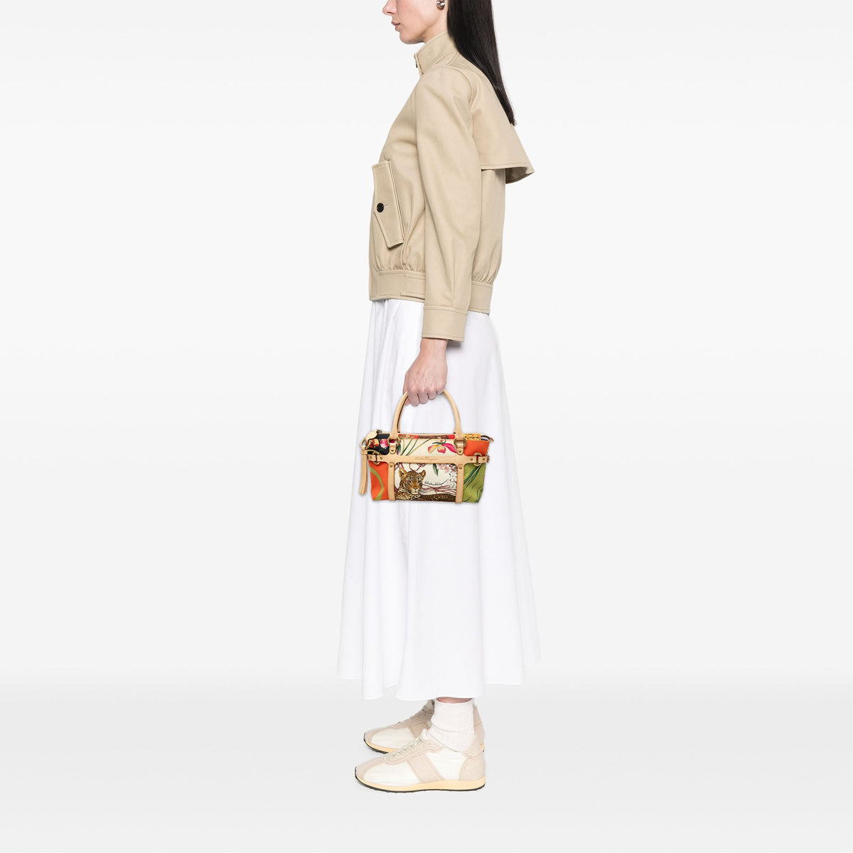 Ferragamo Printed Satin and Leather Fiera Satchel — Multi