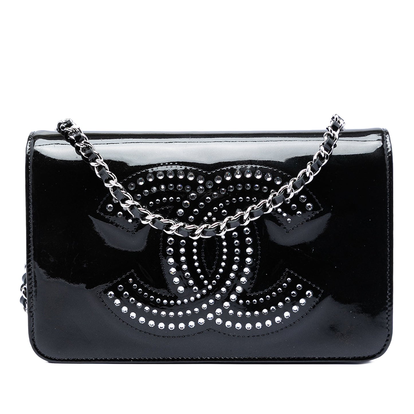 Chanel CC Patent Strass Embellished Wallet On Chain