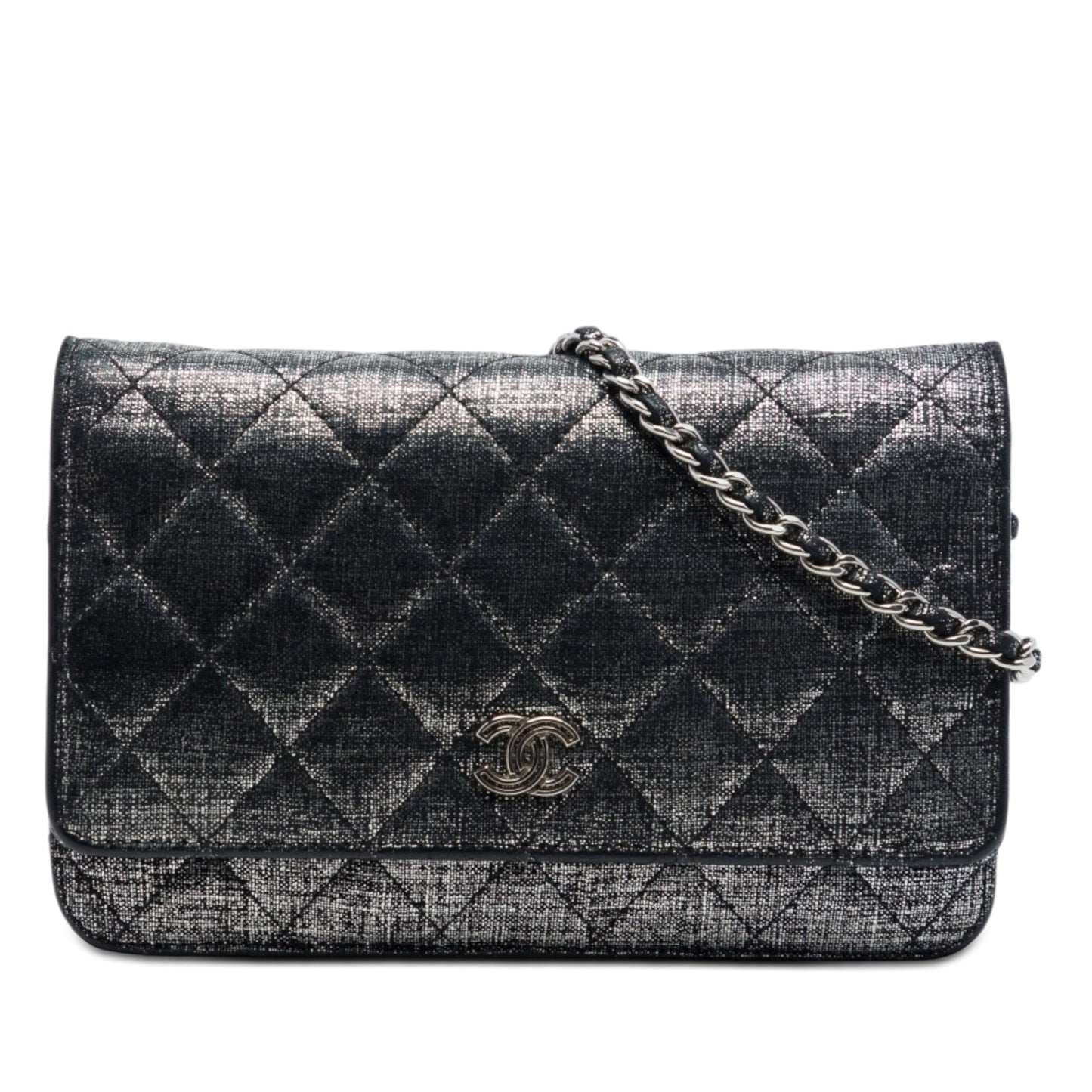 Chanel CC Quilted Metallic Fabric Wallet On Chain