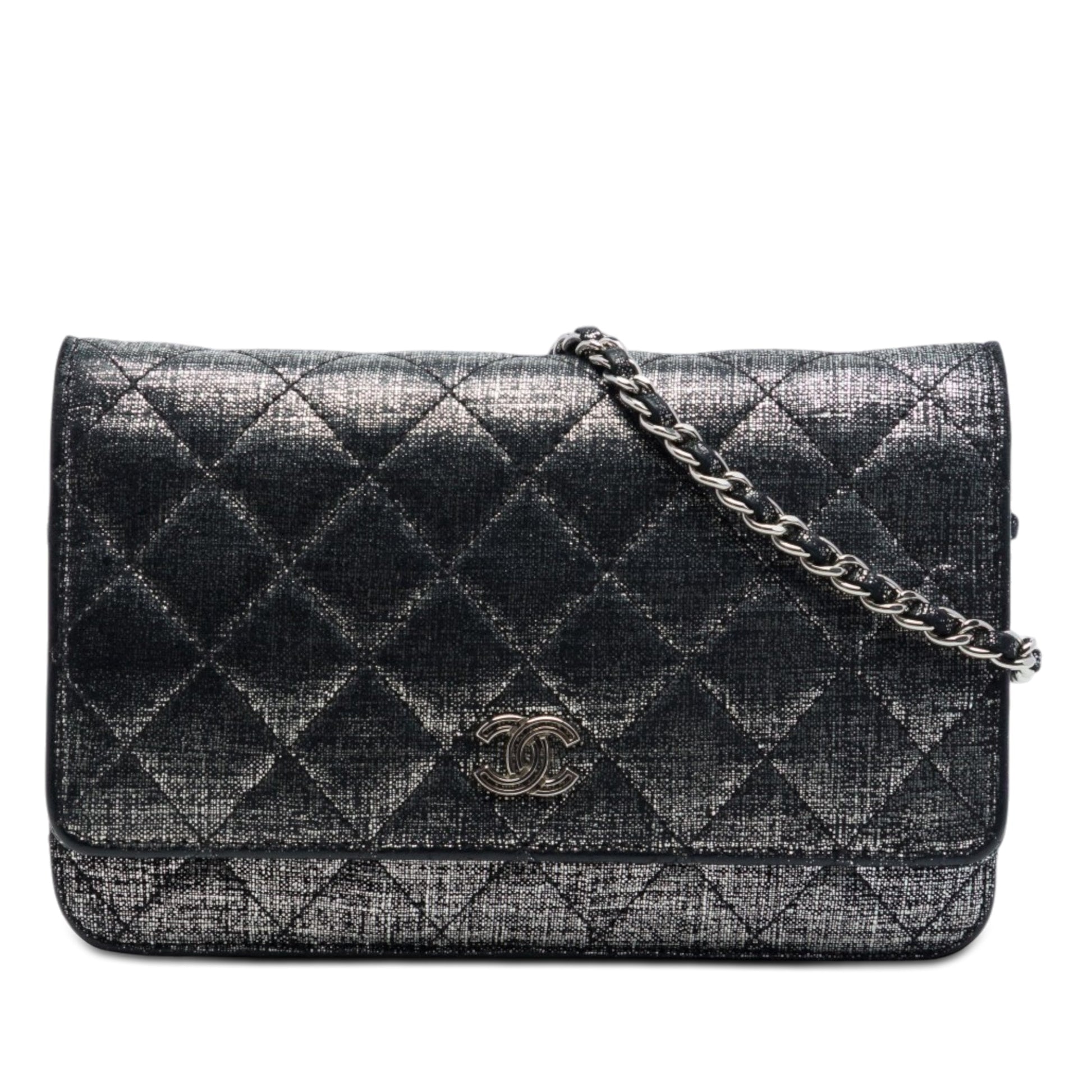 Chanel CC Quilted Metallic Fabric Wallet On Chain