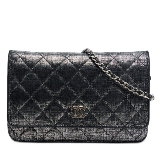 Chanel CC Quilted Metallic Fabric Wallet On Chain