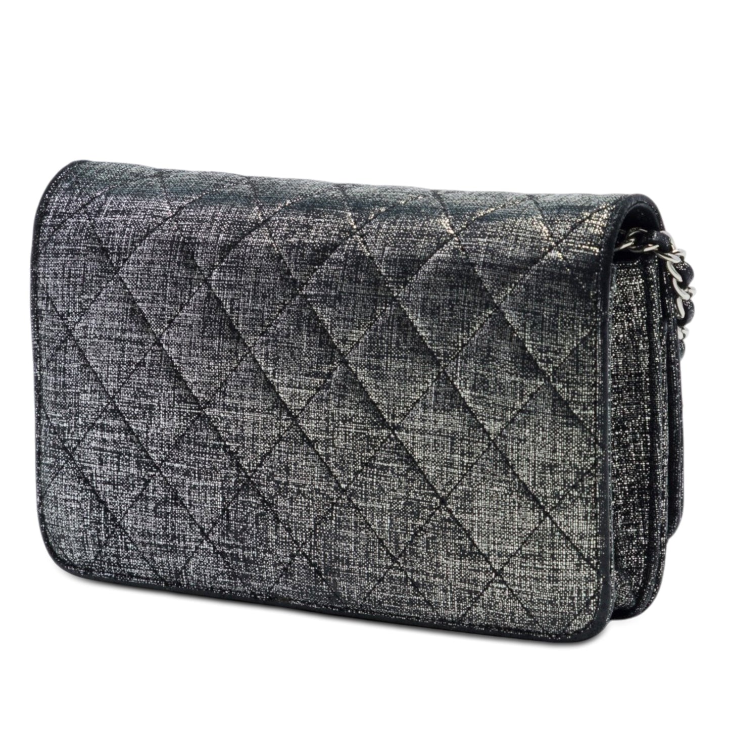 Chanel CC Quilted Metallic Fabric Wallet On Chain