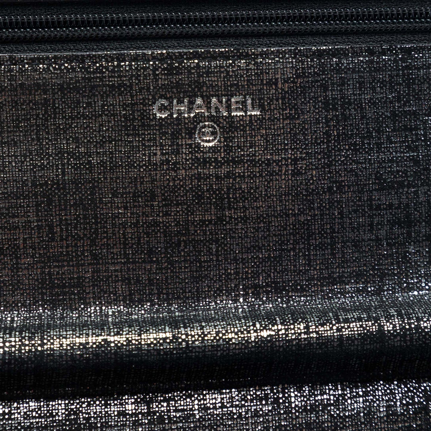 Chanel CC Quilted Metallic Fabric Wallet On Chain