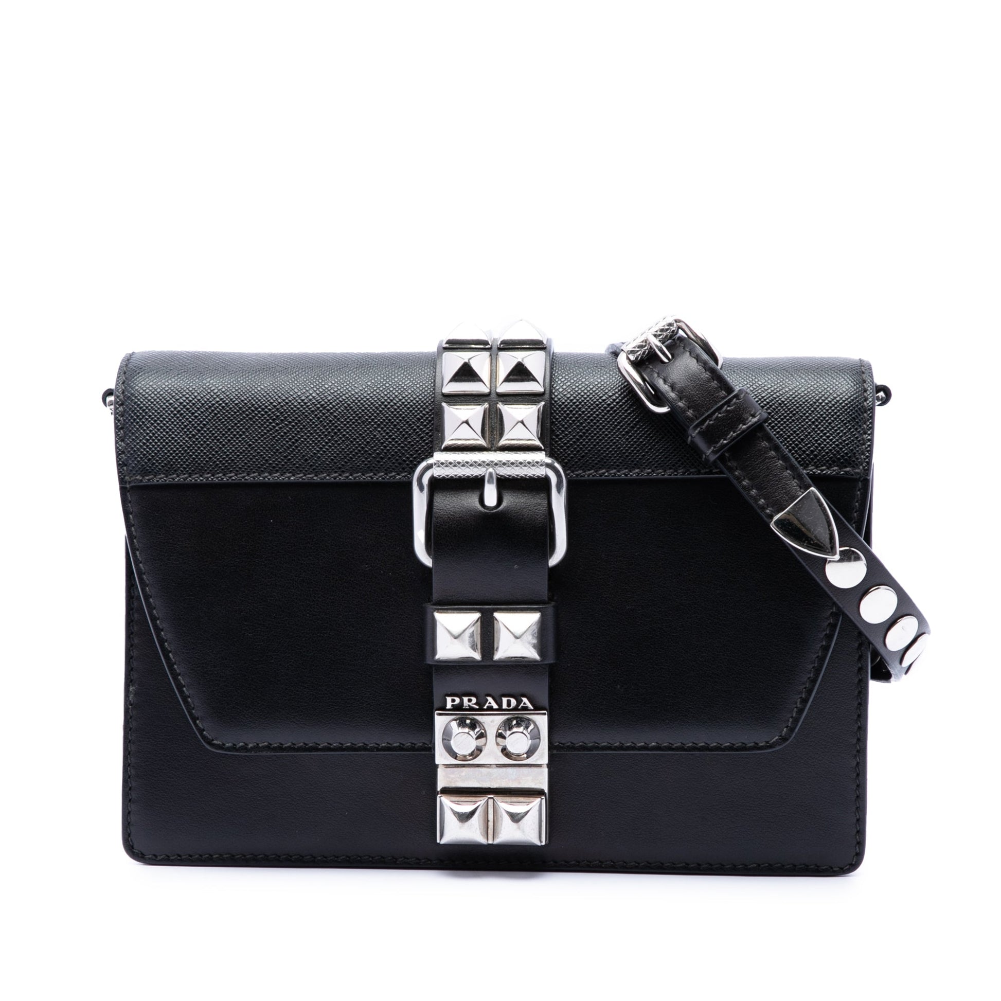 Prada City Calfskin and Saffiano Studded Elektra Crossbody