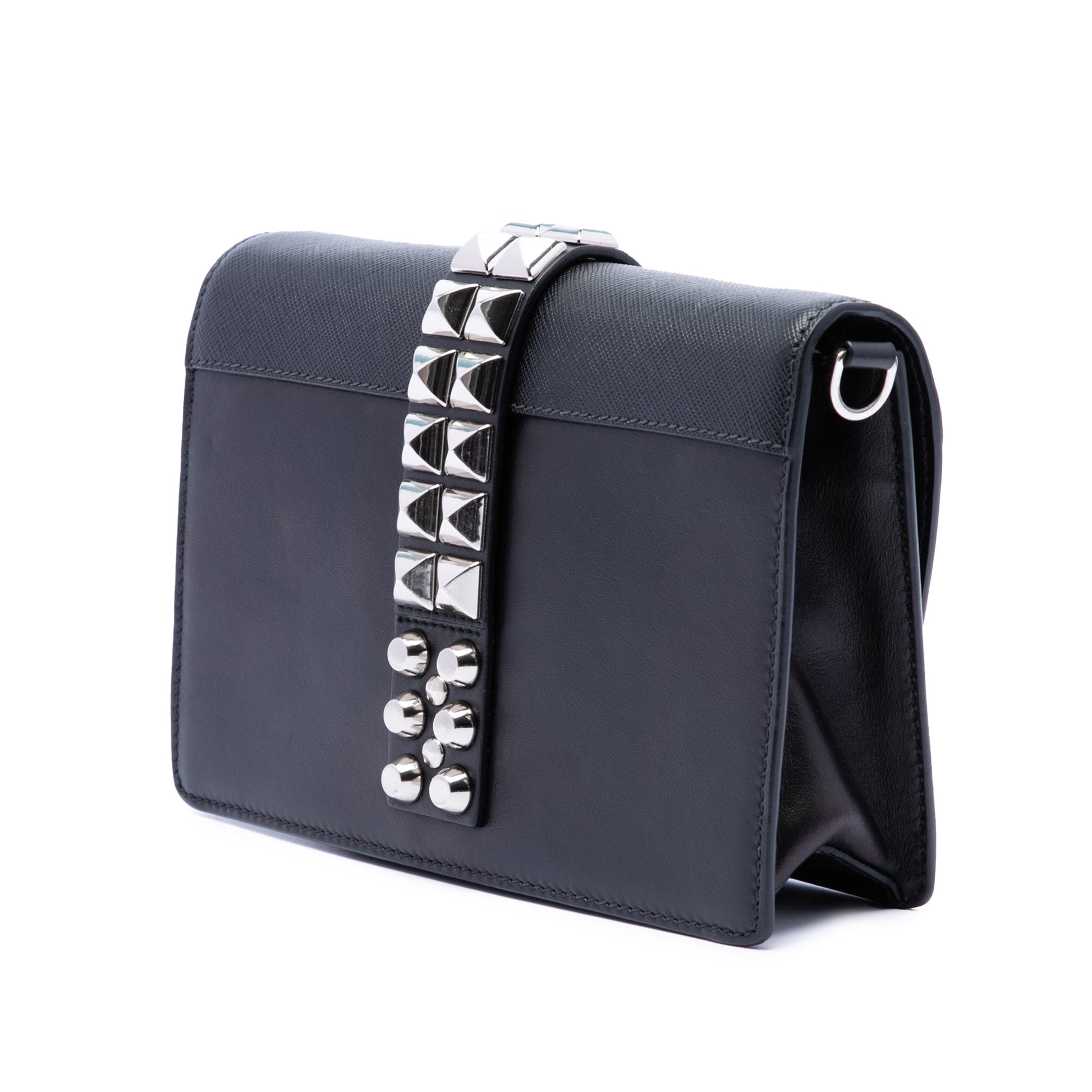 Prada City Calfskin and Saffiano Studded Elektra Crossbody