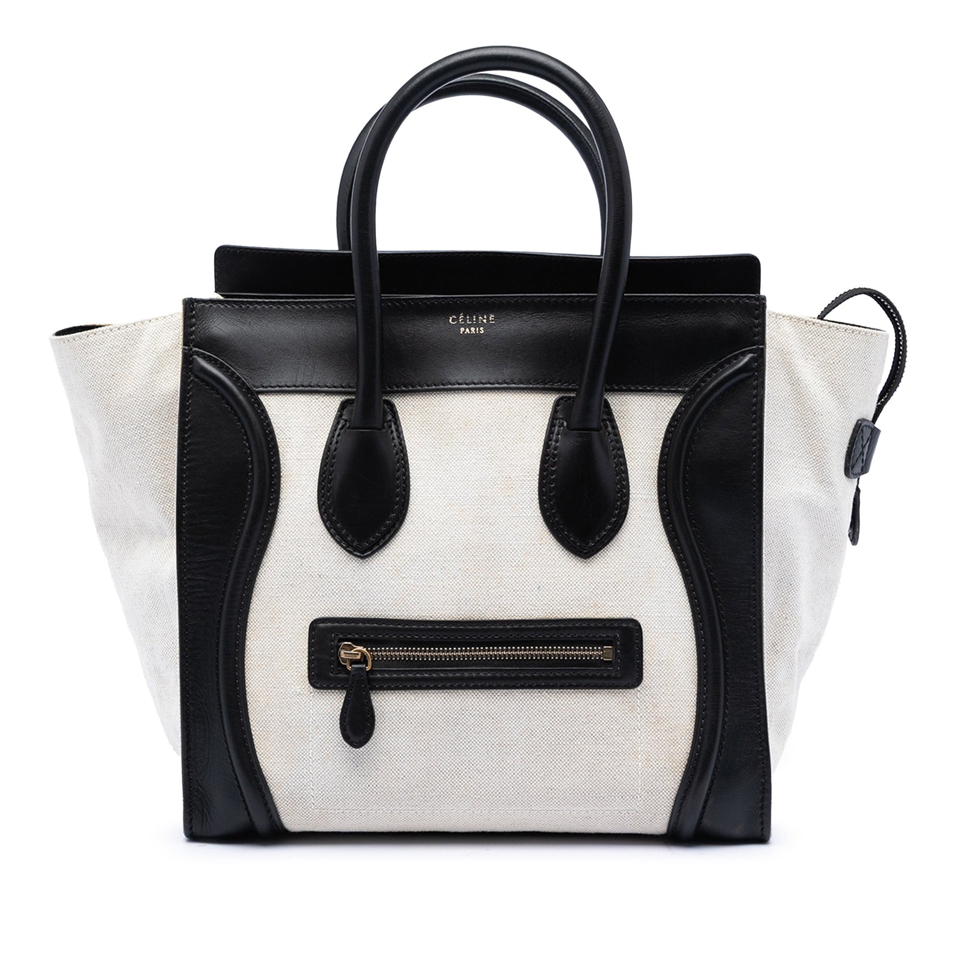 Celine Mini Bicolor Canvas and Leather Luggage Tote