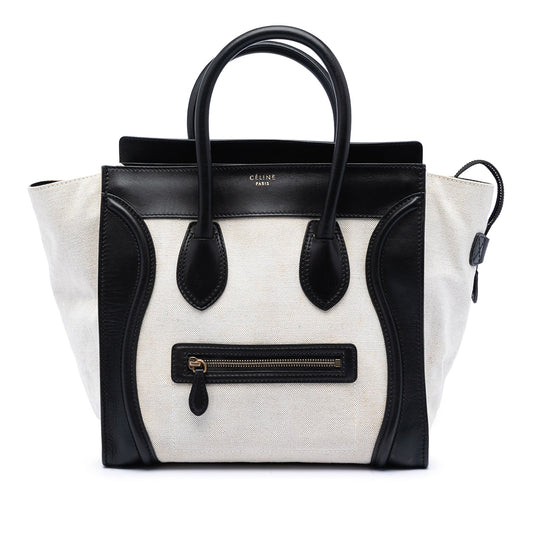 Celine Mini Bicolor Canvas and Leather Luggage Tote