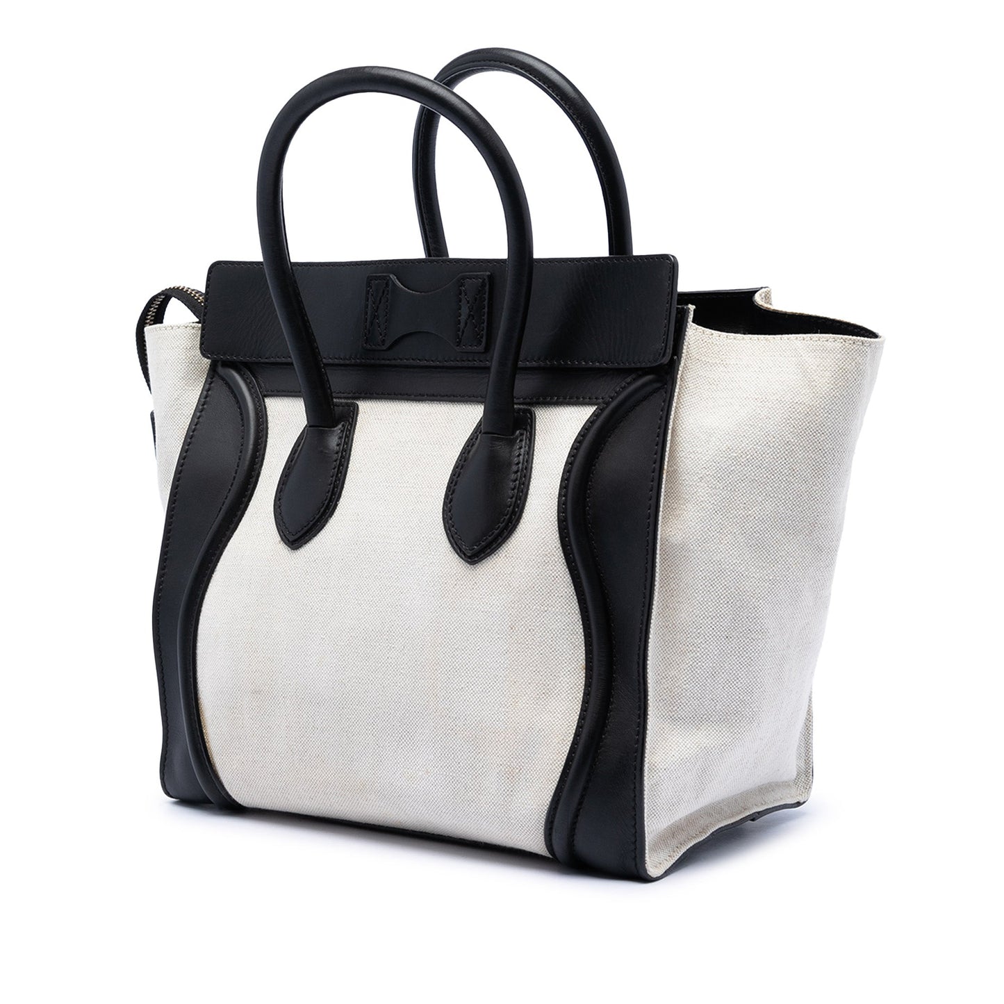 Celine Mini Bicolor Canvas and Leather Luggage Tote