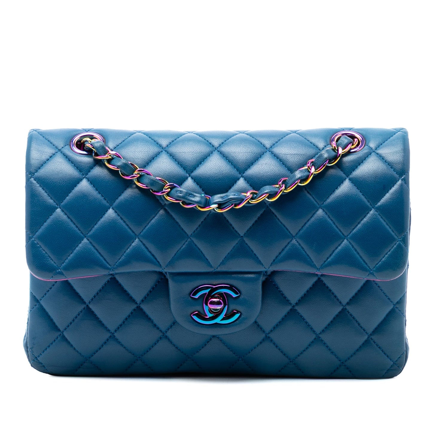 Chanel Small Classic Lambskin Rainbow Hardware Double Flap