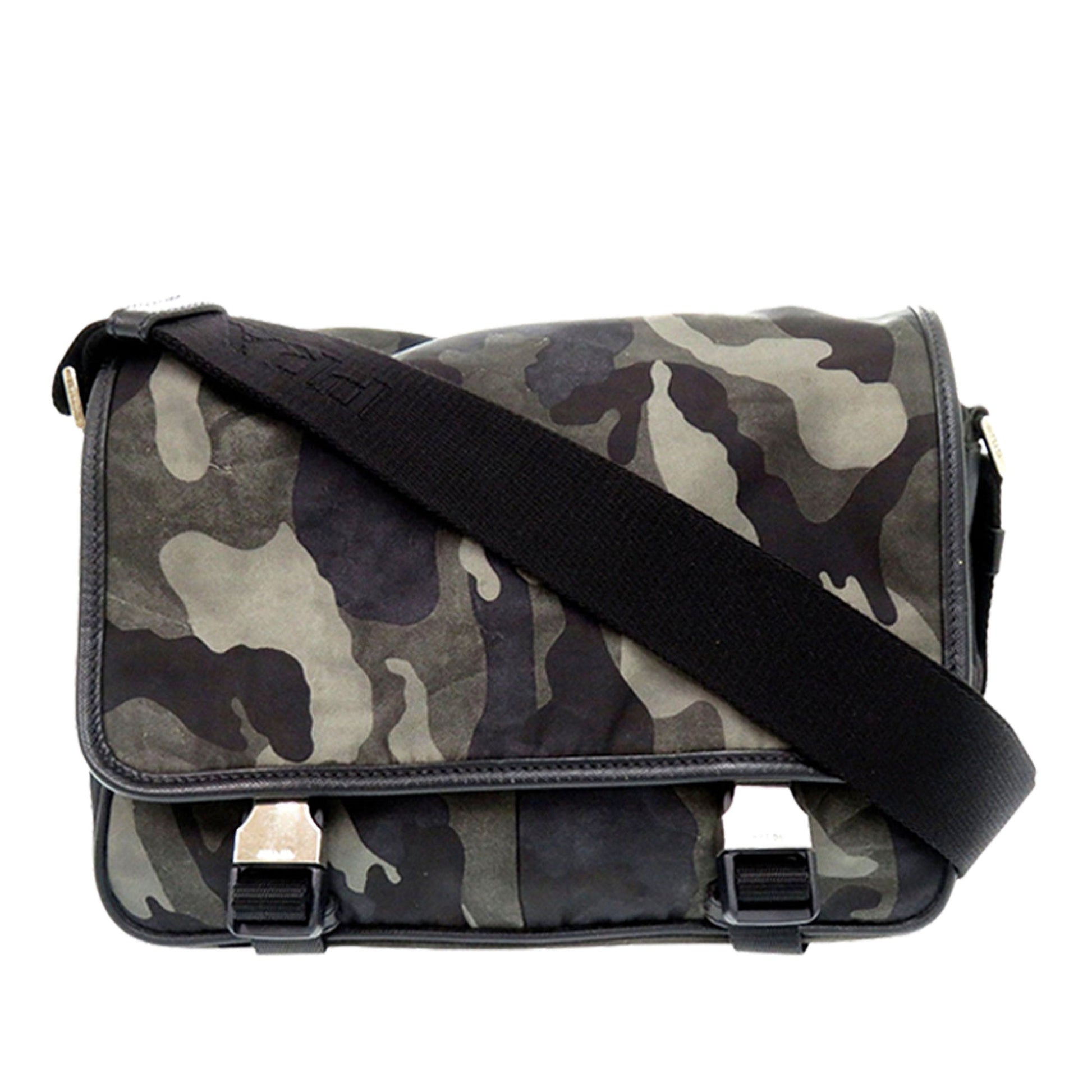 Prada Saffiano Trimmed Tessuto Camouflage Double Buckle Messenger Bag