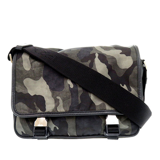 Prada Saffiano Trimmed Tessuto Camouflage Double Buckle Messenger Bag