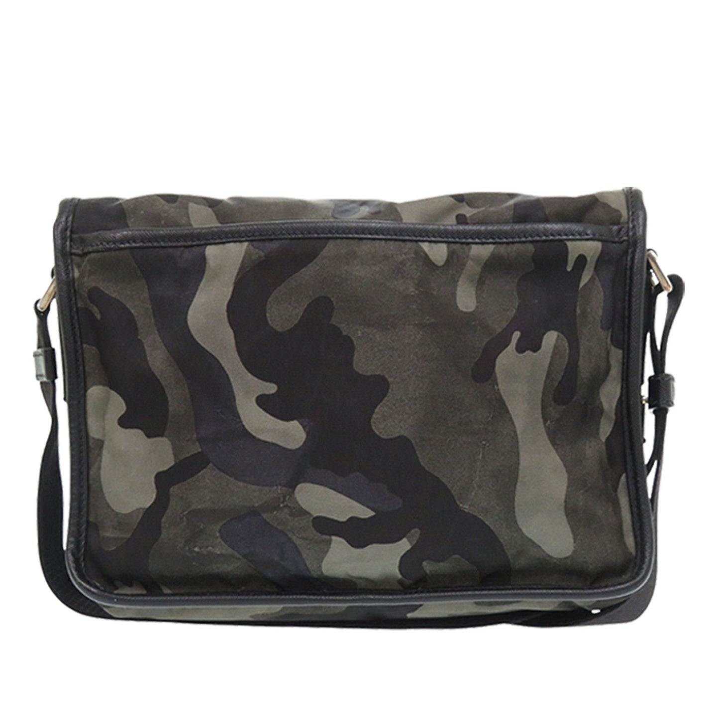 Prada Saffiano Trimmed Tessuto Camouflage Double Buckle Messenger Bag