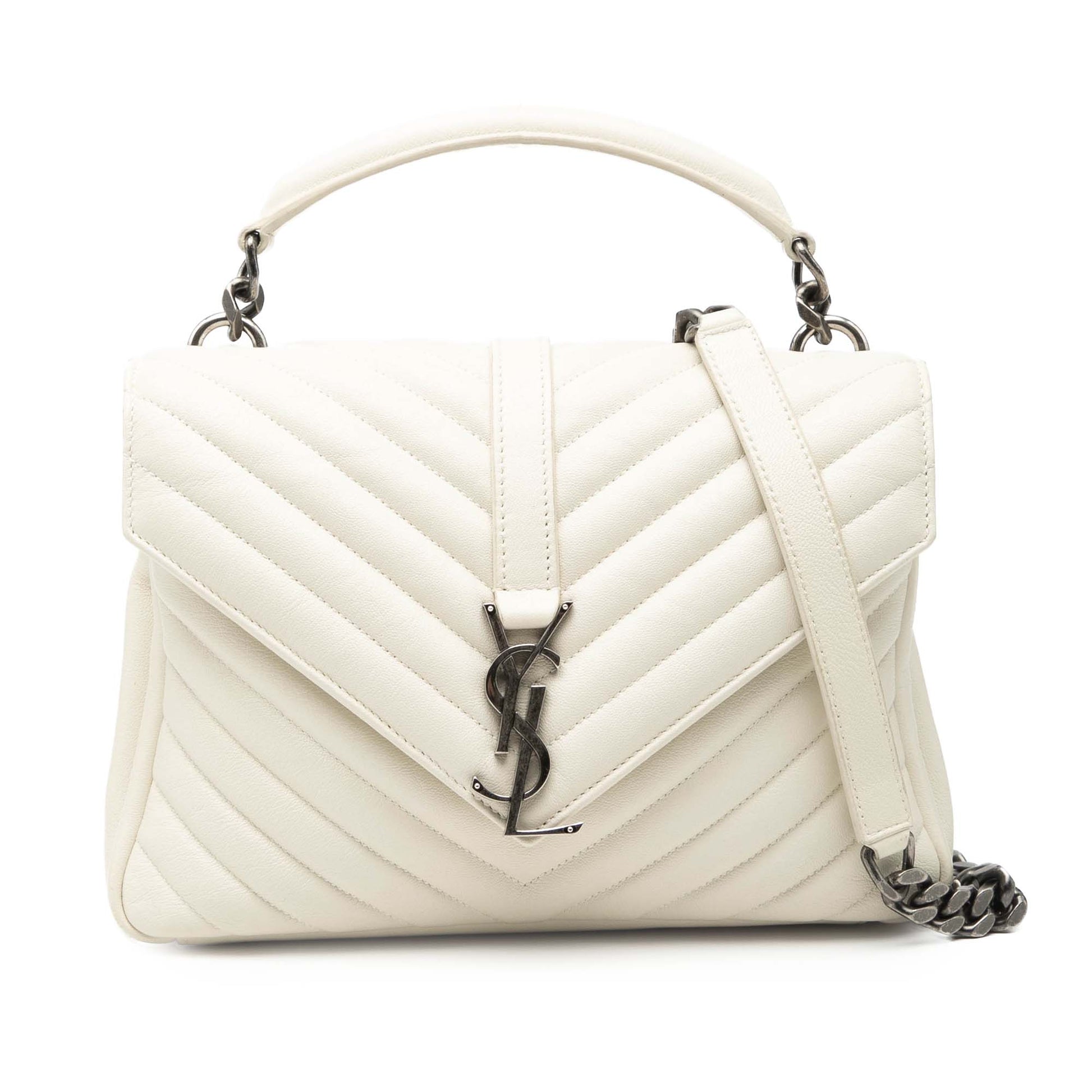 Saint Laurent Medium Quilted Chevron Sheepskin College Satchel