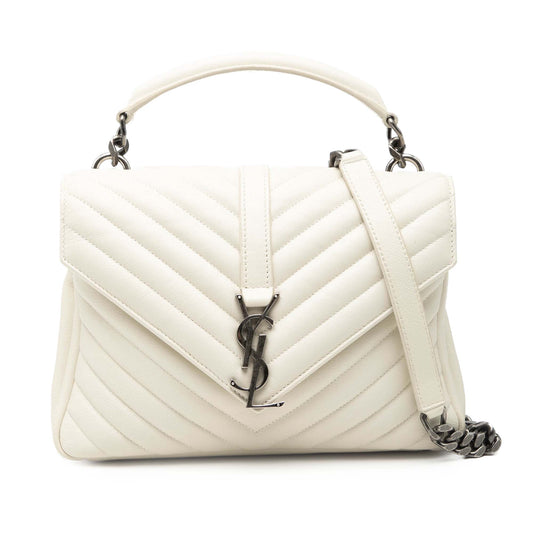 Saint Laurent Medium Quilted Chevron Sheepskin College Satchel