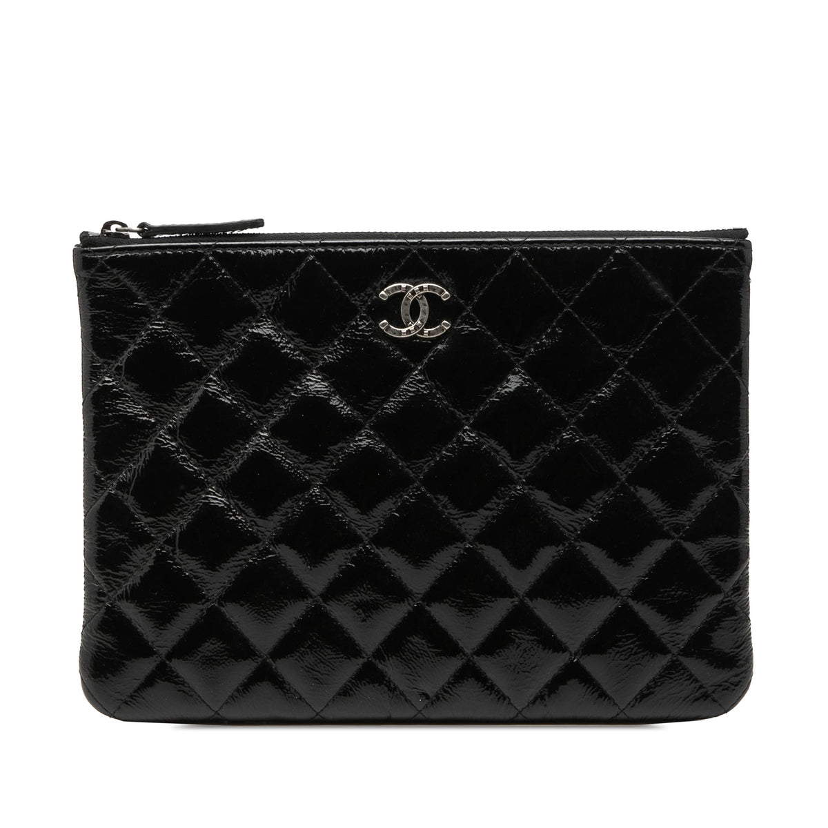 Chanel Small Quilted Crinkled Patent O Case Clutch