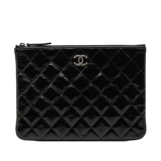 Chanel Small Quilted Crinkled Patent O Case Clutch