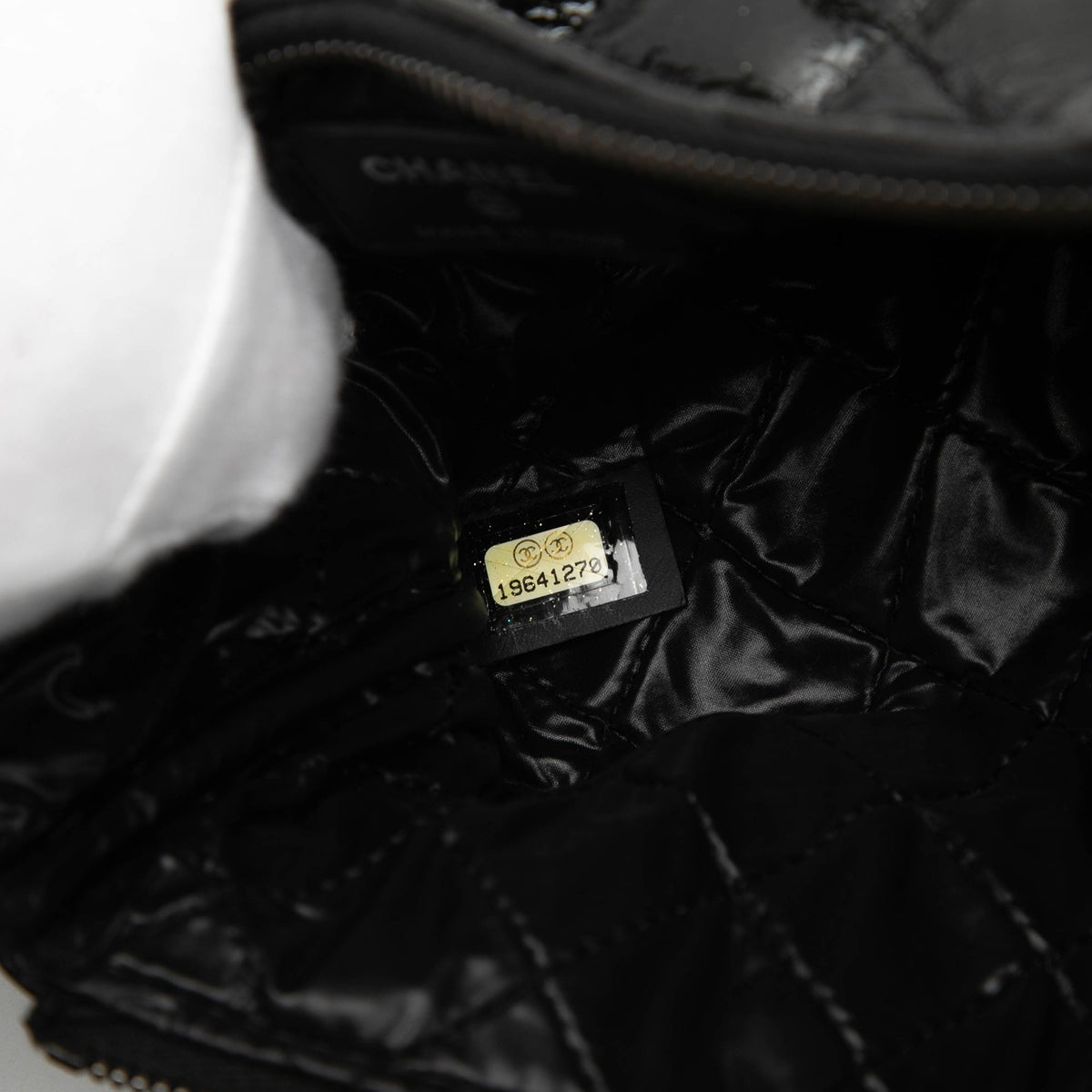 Chanel Small Quilted Crinkled Patent O Case Clutch