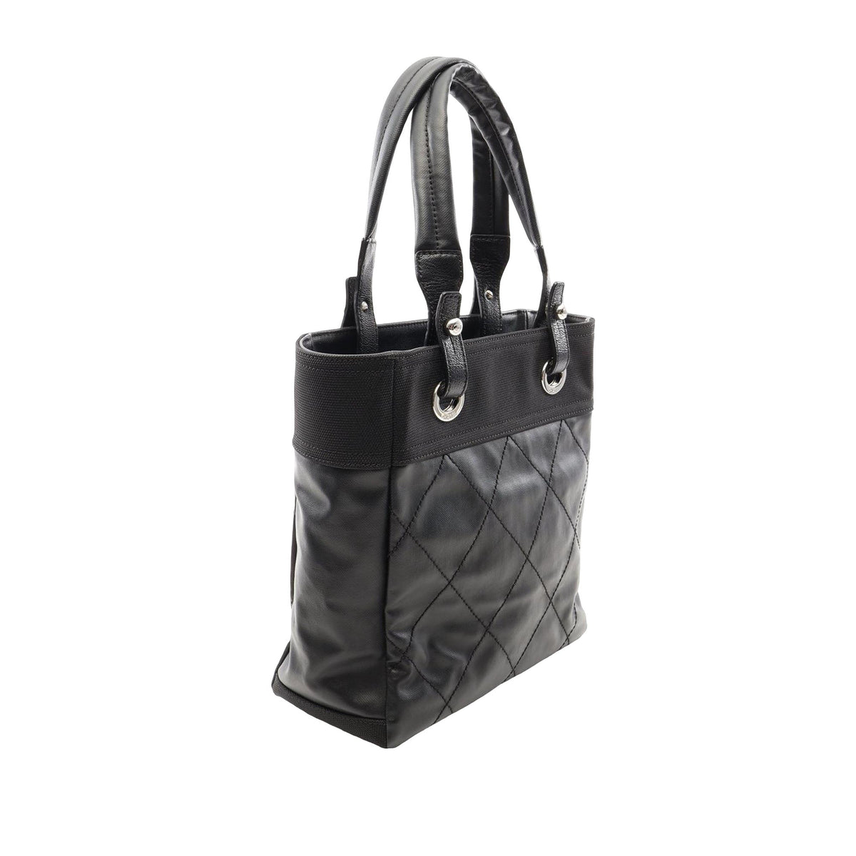 Chanel Small Quilted Coated Canvas Paris Biarritz Tote — Black