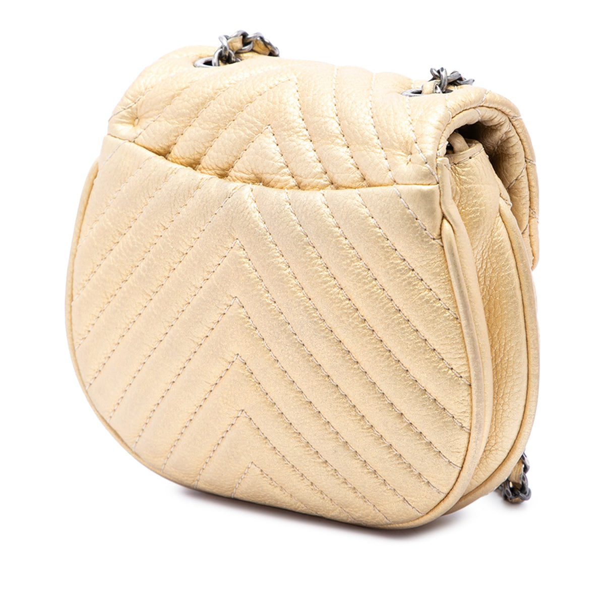 Chanel CC Chevron Metallic Aged Calfskin Bubble Flap — Gold
