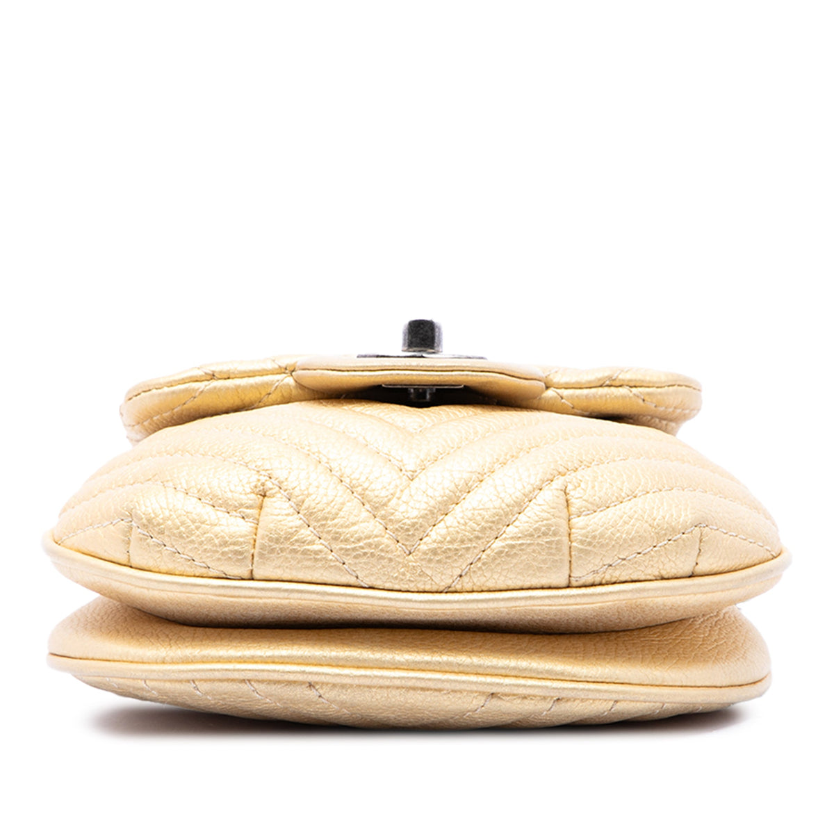 Chanel CC Chevron Metallic Aged Calfskin Bubble Flap — Gold