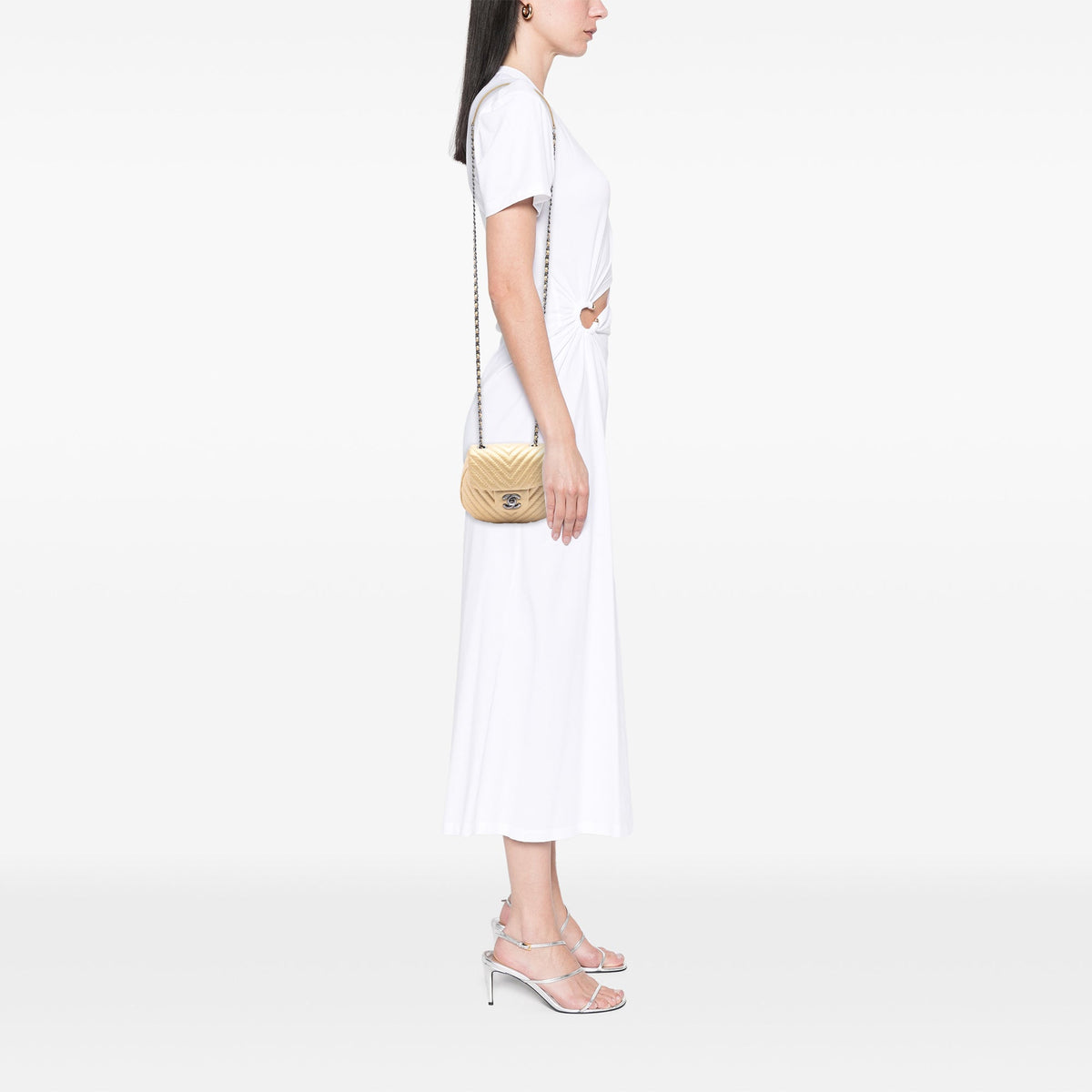 Chanel CC Chevron Metallic Aged Calfskin Bubble Flap — Gold