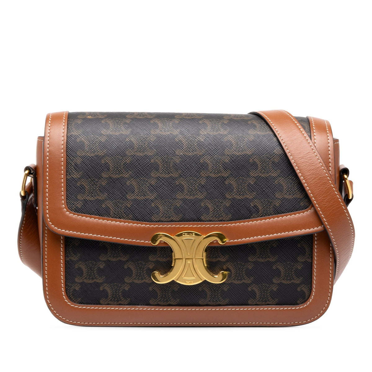 Celine Classique Triomphe Coated Canvas and Calfskin Triomphe Crossbody — Brown