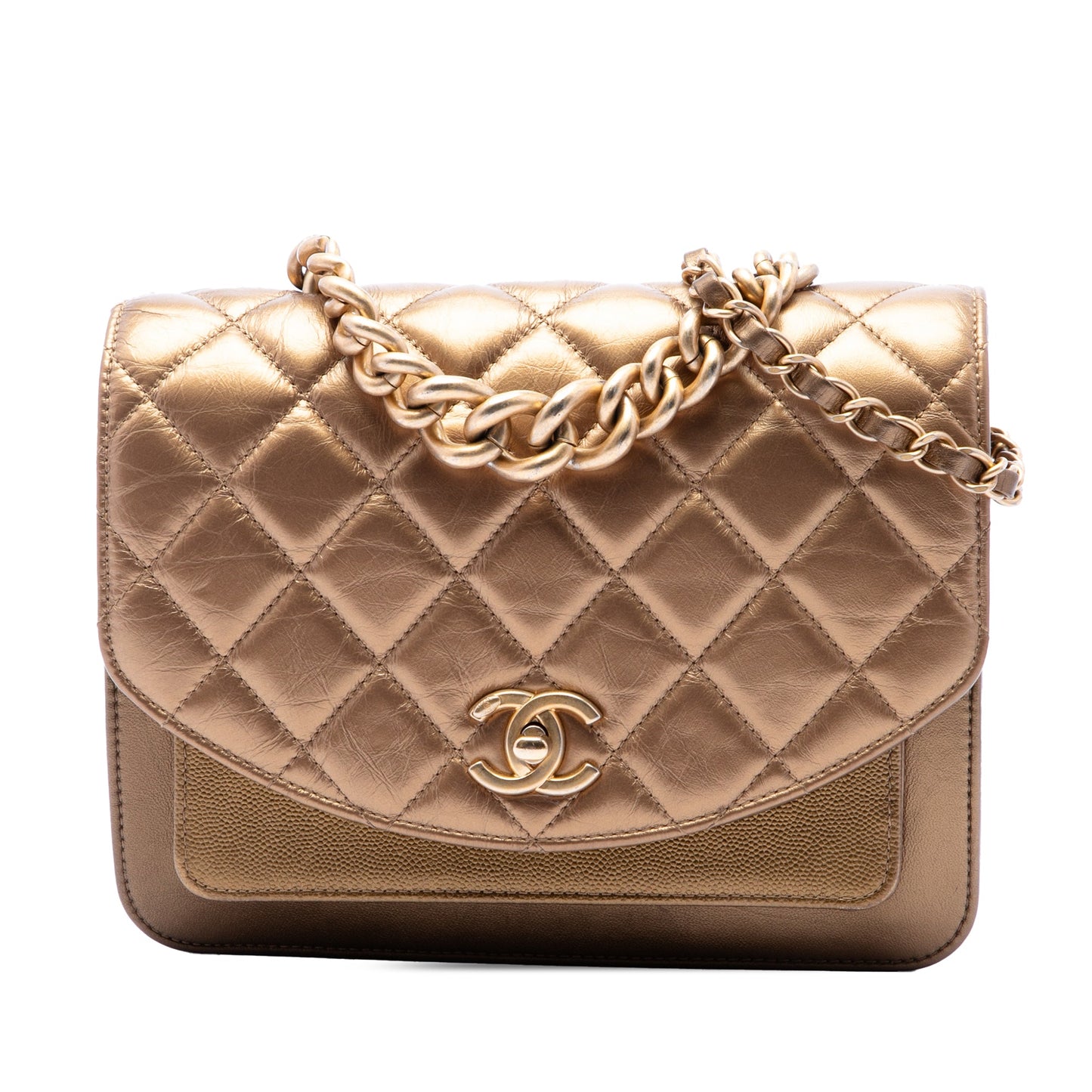 Chanel Small Metallic Calfskin and Caviar Chain Top Handle Bag