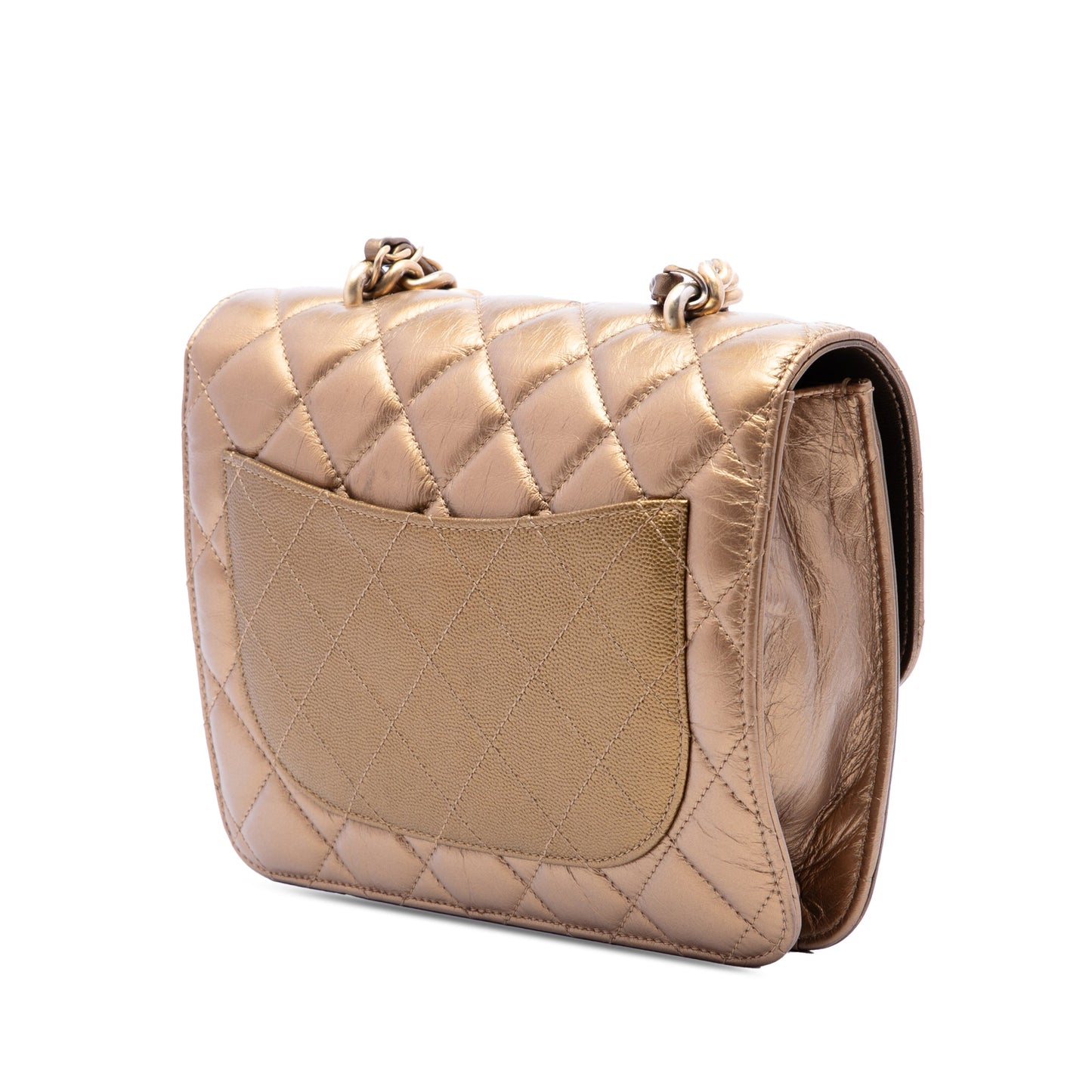 Chanel Small Metallic Calfskin and Caviar Chain Top Handle Bag