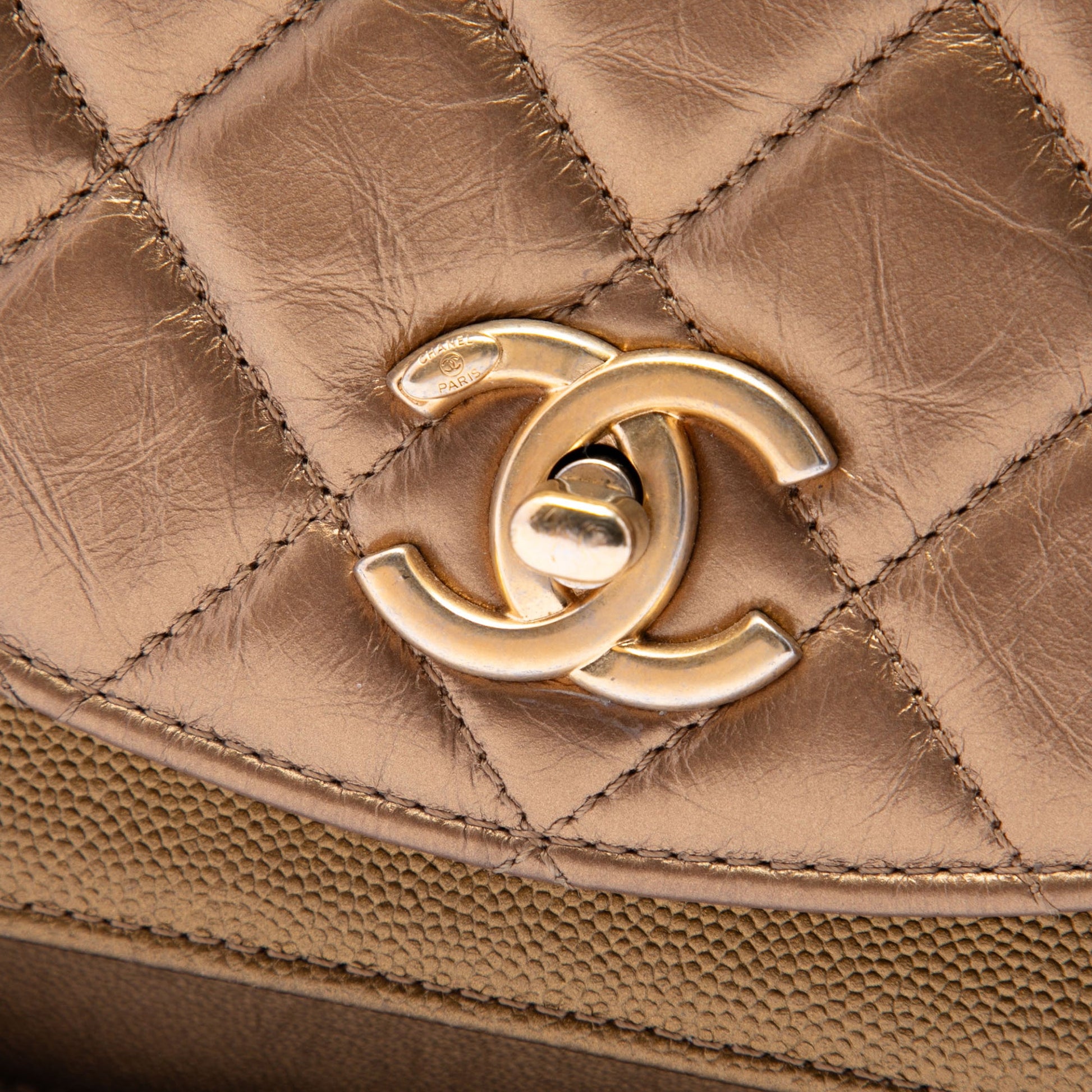 Chanel Small Metallic Calfskin and Caviar Chain Top Handle Bag