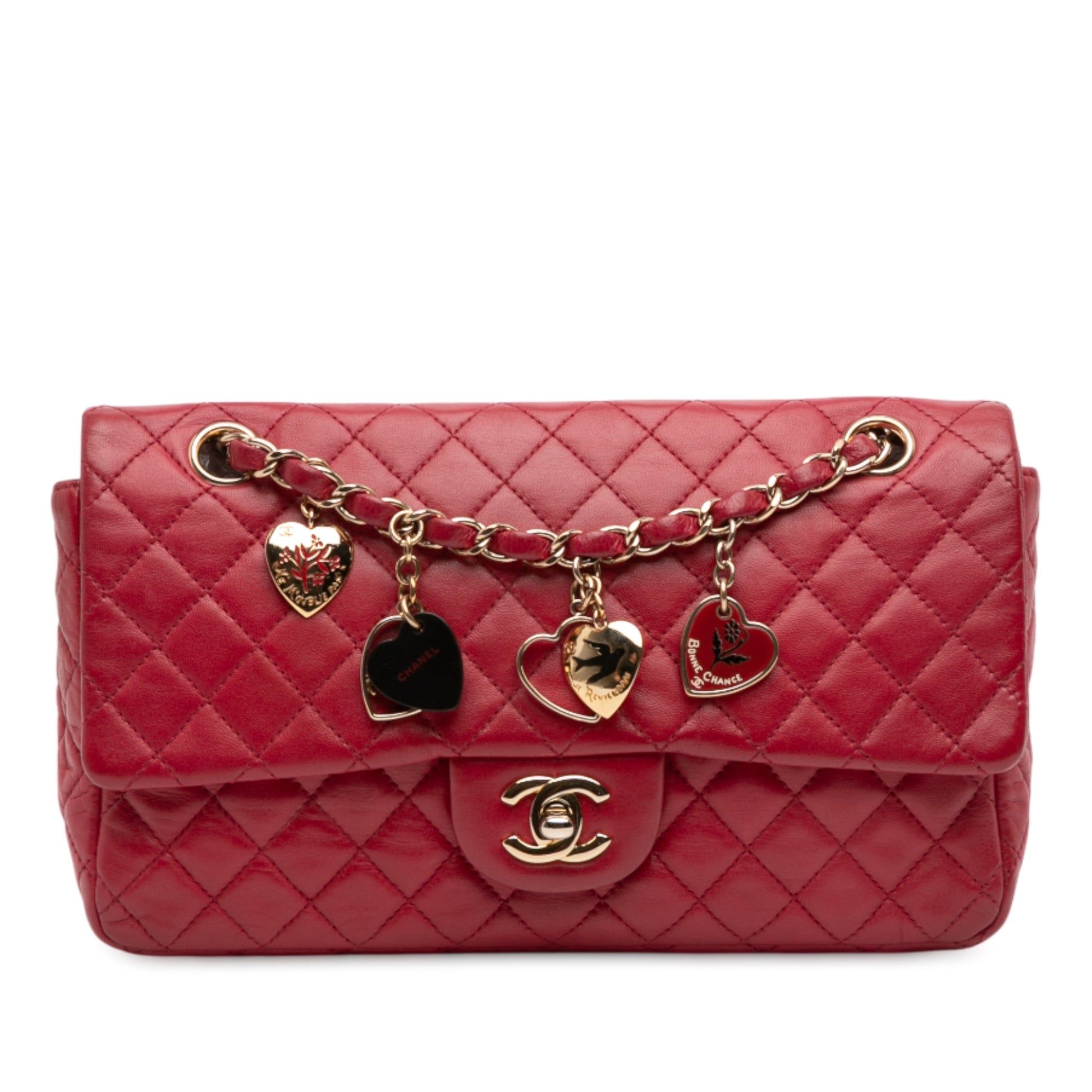 Chanel Medium Classic Lambskin Valentines Heart Charms Single Flap