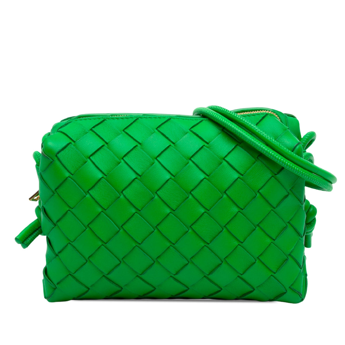 Bottega Veneta Mini Lambskin Intrecciato Loop Camera Bag — Green