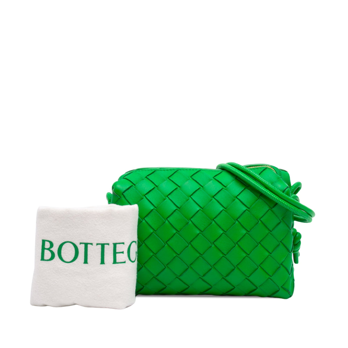 Bottega Veneta Mini Lambskin Intrecciato Loop Camera Bag — Green