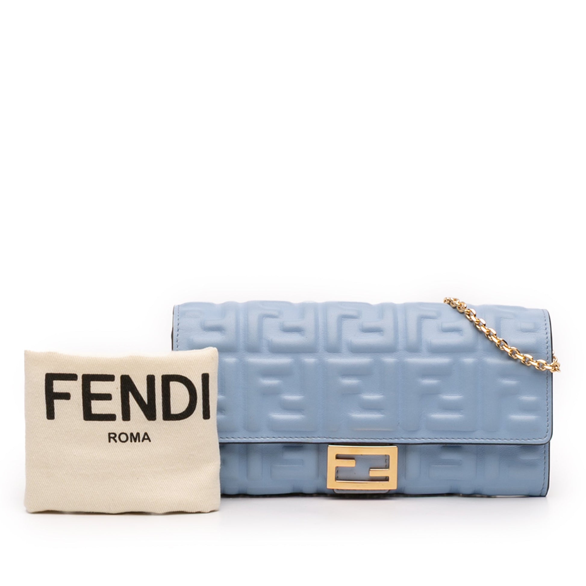 Fendi Zucca Embossed Leather Wallet on Chain