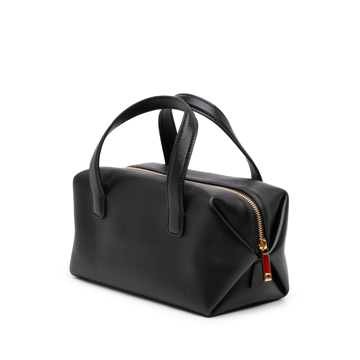 Ferragamo Leather Vara Plate Convertible Bowling Bag — Black