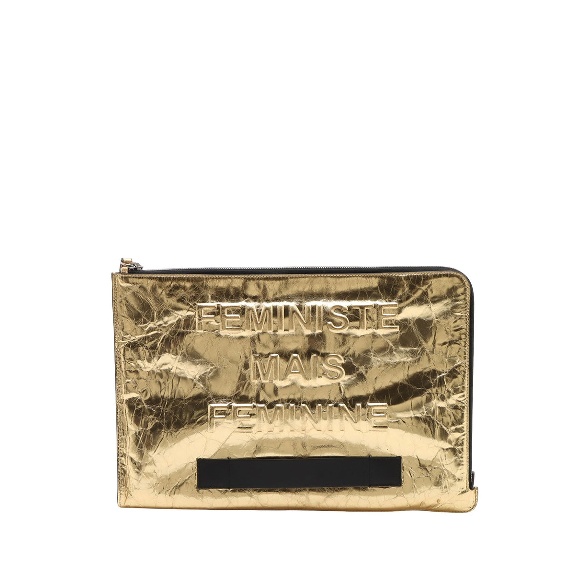 Chanel Metallic Crinkled Calfskin Feministe Mais Feminine Pouch — Gold