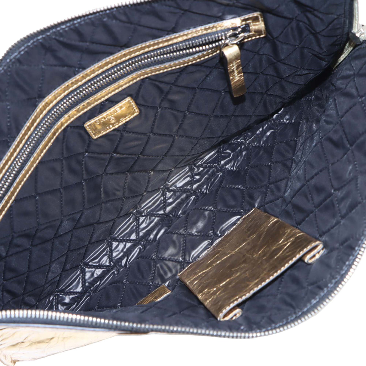 Chanel Metallic Crinkled Calfskin Feministe Mais Feminine Pouch — Gold