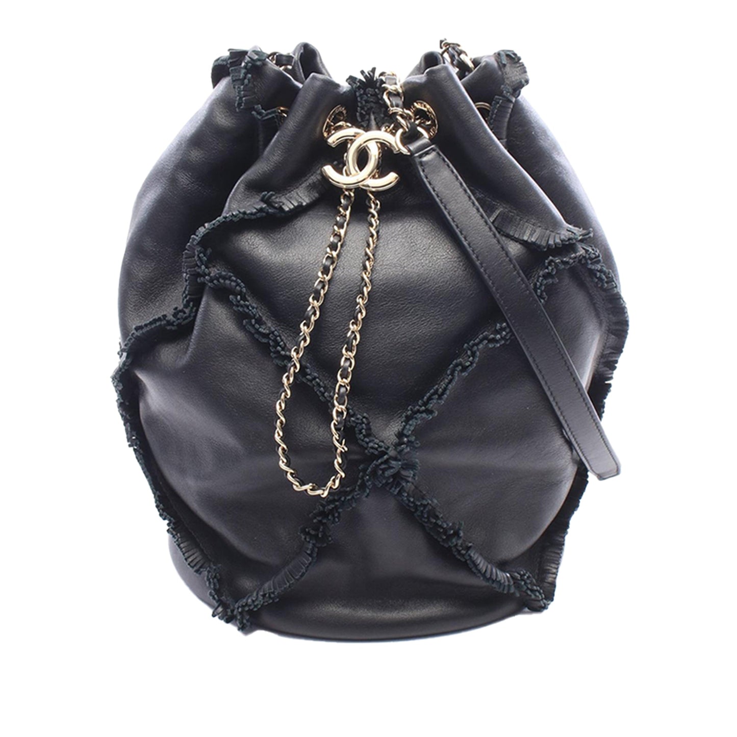 Chanel CC Lambskin Fringed Drawstring Bucket Bag
