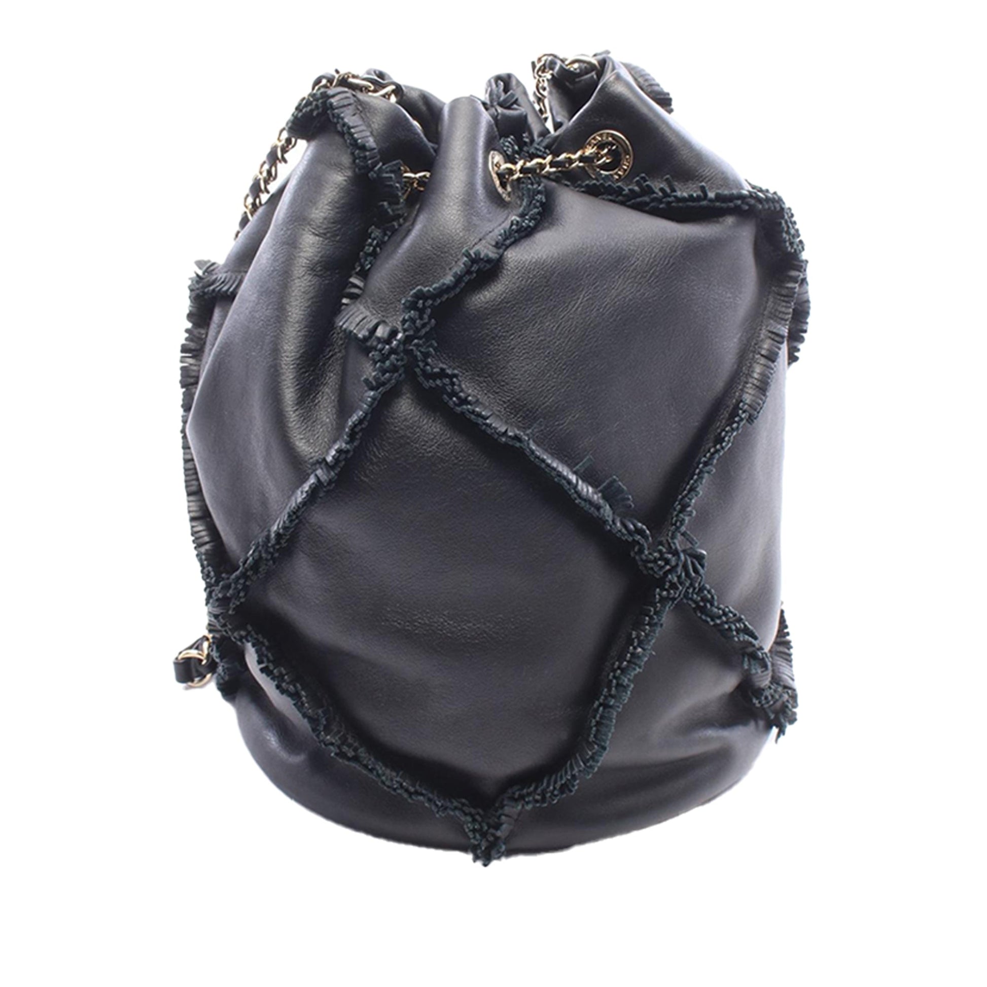 Chanel CC Lambskin Fringed Drawstring Bucket Bag