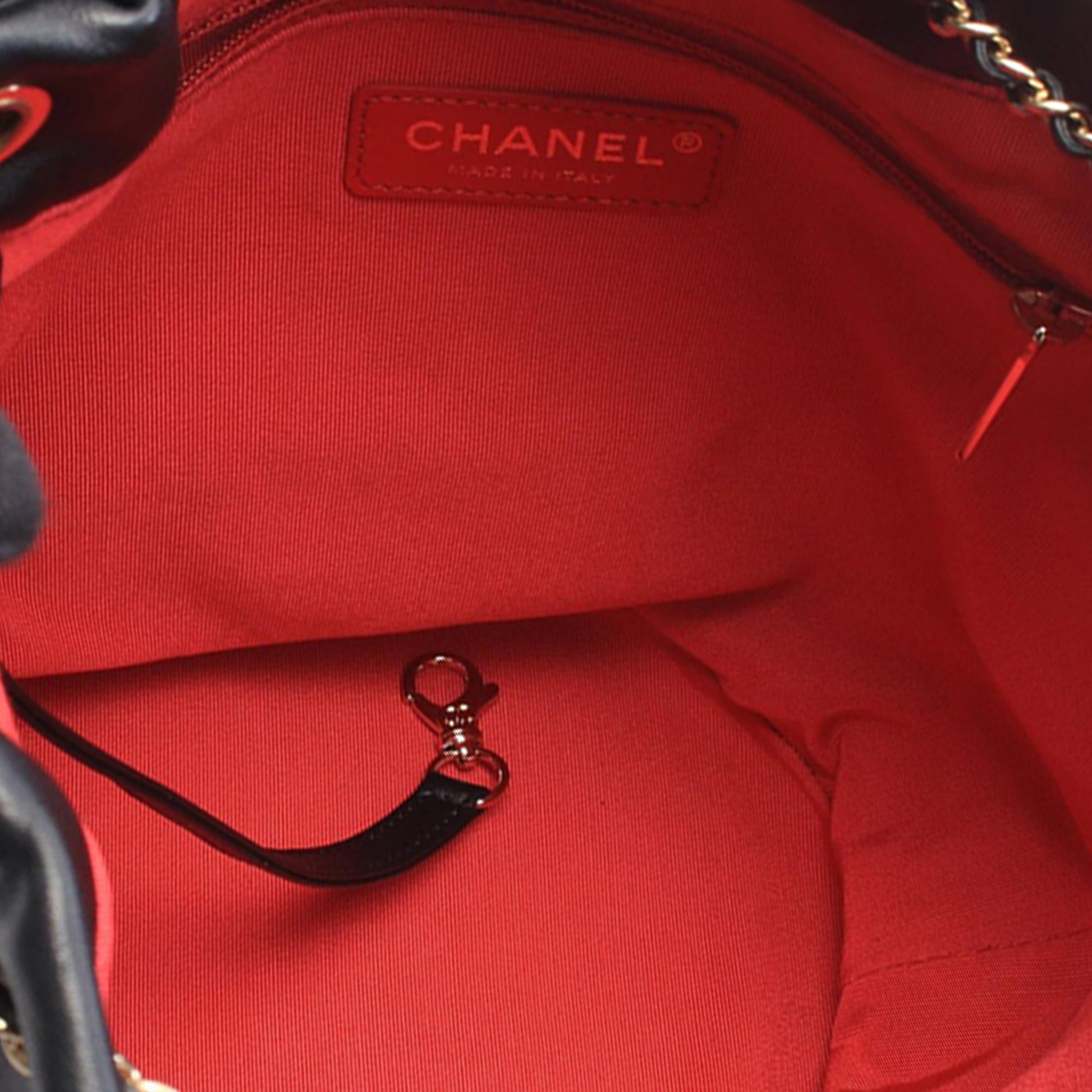 Chanel CC Lambskin Fringed Drawstring Bucket Bag