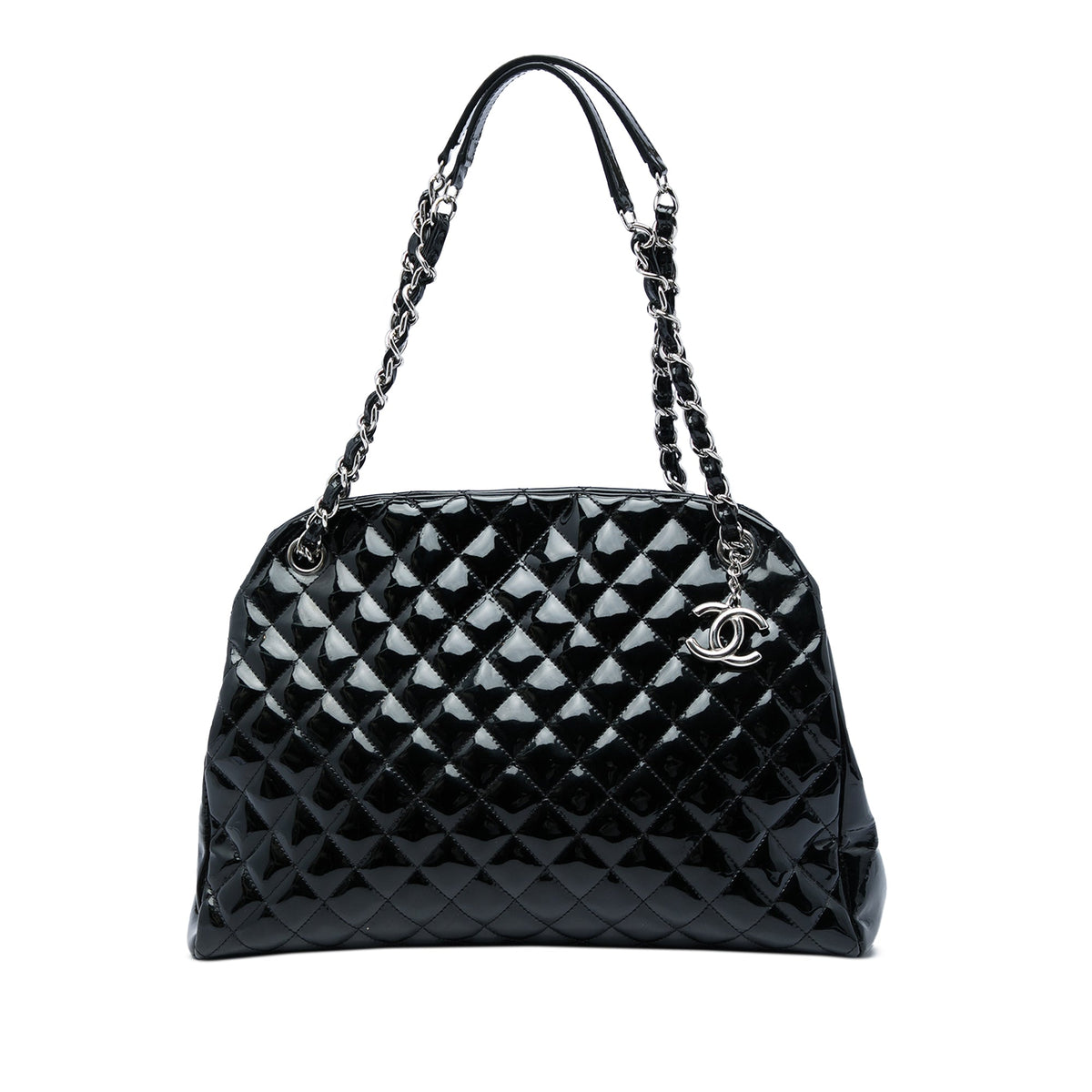 Chanel Large Quilted Patent Just Mademoiselle Bowling Bag — Black