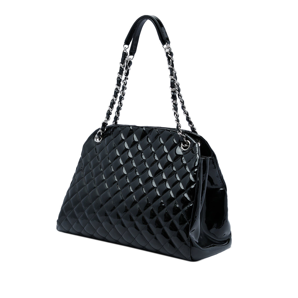 Chanel Large Quilted Patent Just Mademoiselle Bowling Bag — Black