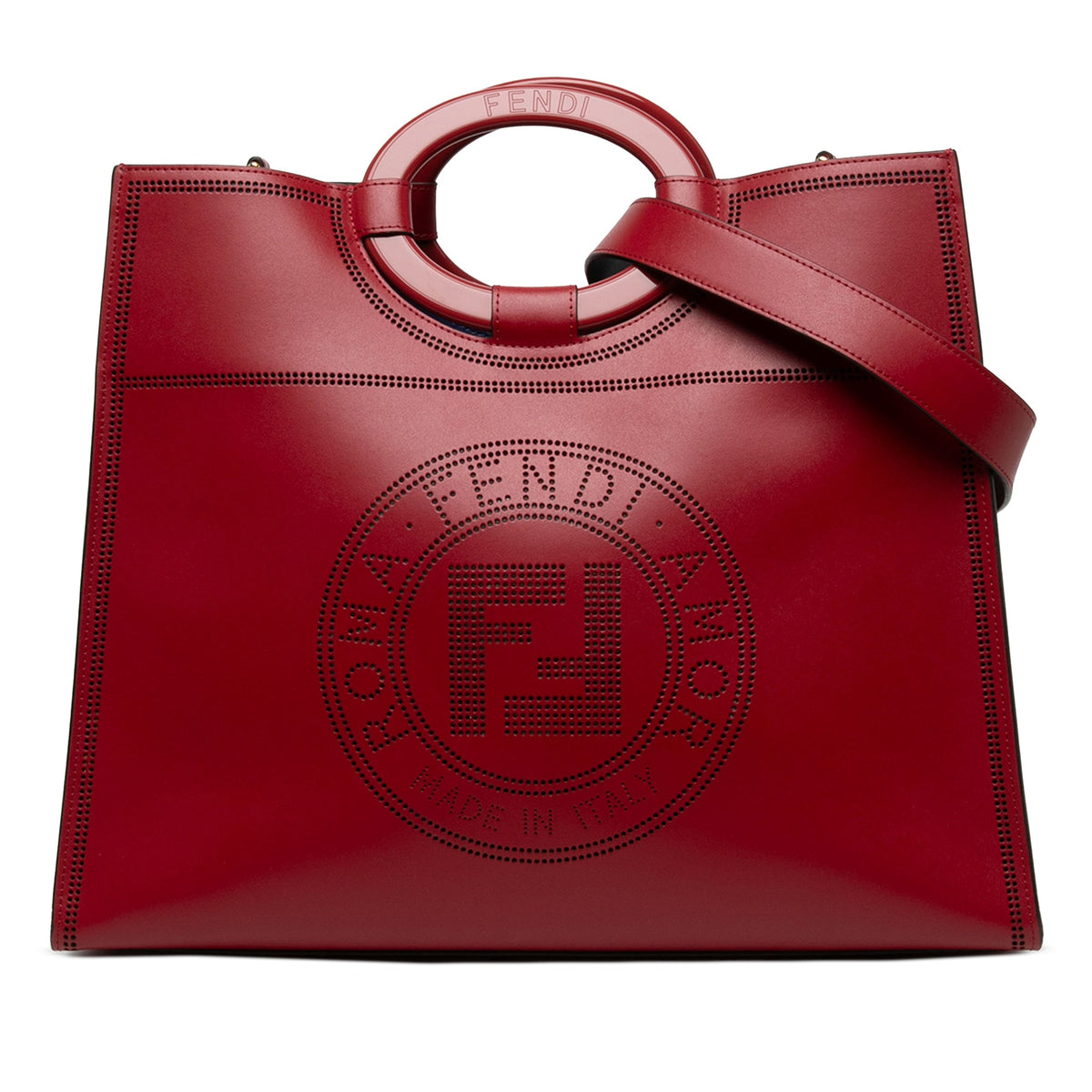 Fendi Medium Perforated Leather Runaway Tote — Red
